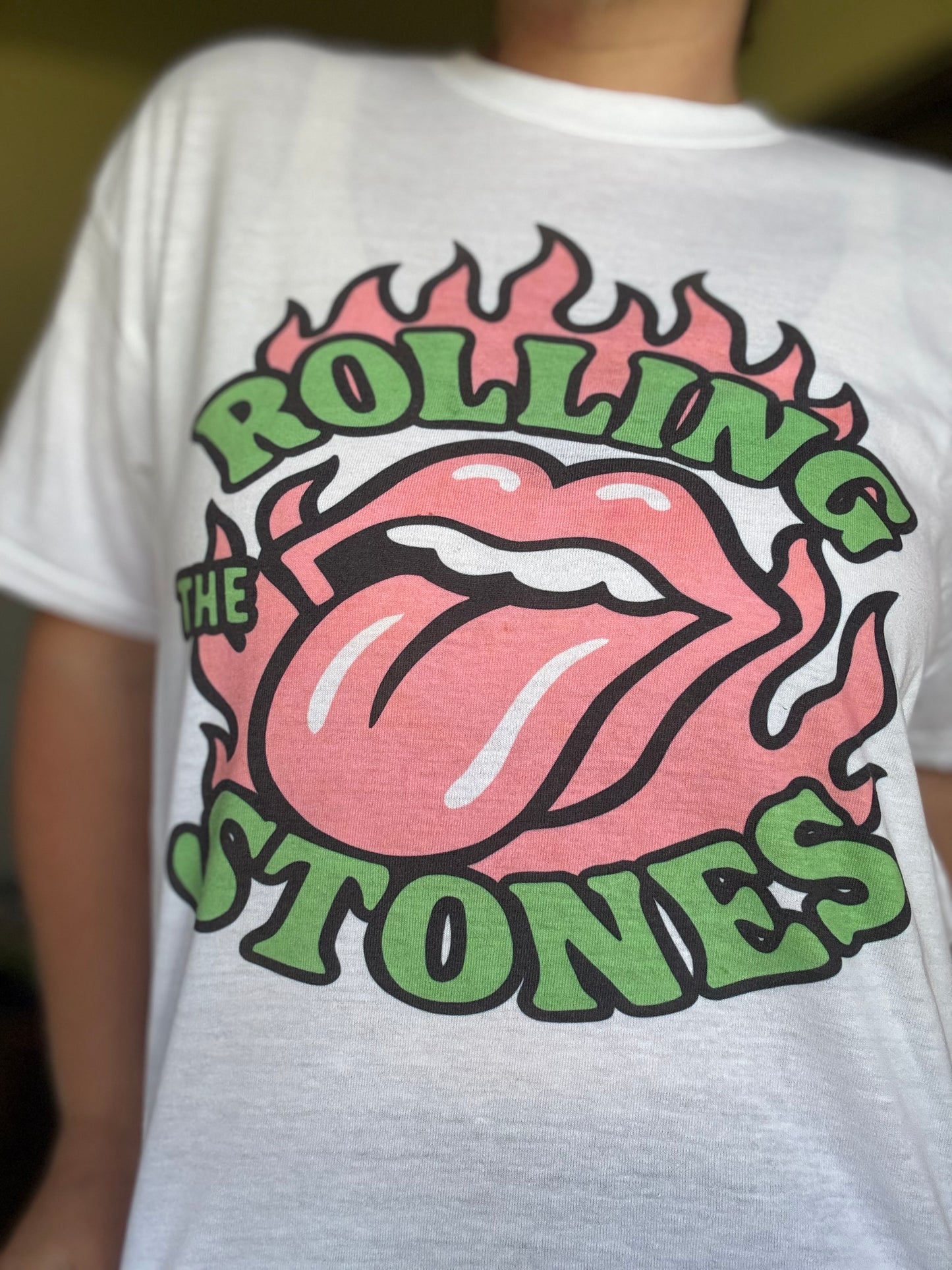 Rolling Stones light pink/green Tee